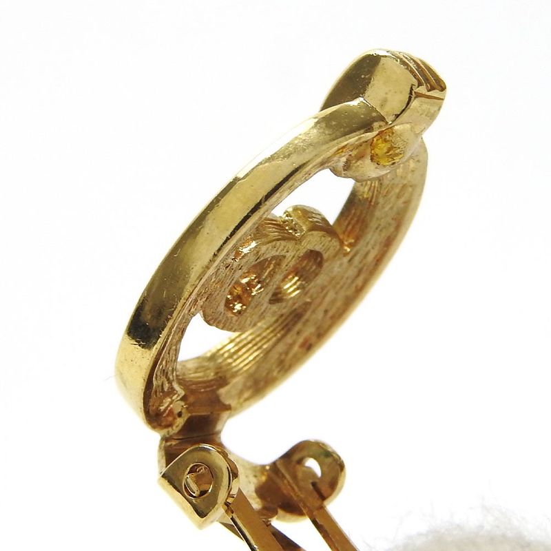 Christian DIOR Earrings Gold CD Logo Ladies GP Plated Rhinestone Accessories
