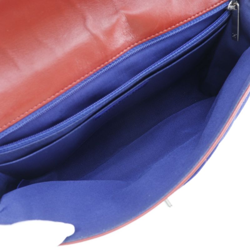 Chanel Double Chain Shoulder V-stitched Lion Chevron Cotton Navy Blue/red