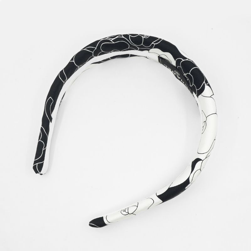 Chanel Headband Camellia 100% Silk Headband White Black Accessories
