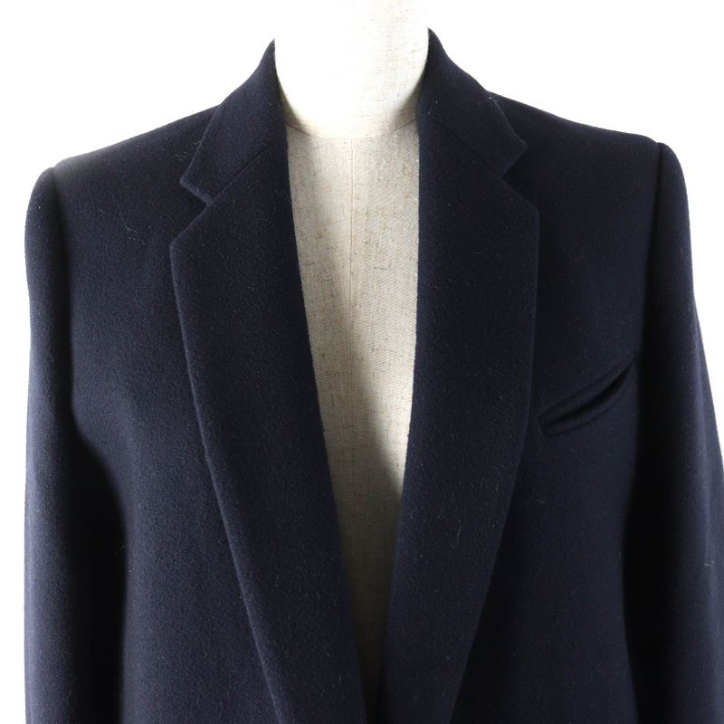 Celine 100% Wool Phoebe Period Front Open Crombie Coat 100% Silk Lining Navy