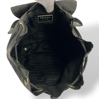 Prada Draw String Mini Backpack Triangle Logo Backpack Black Nylon Leather Y2k