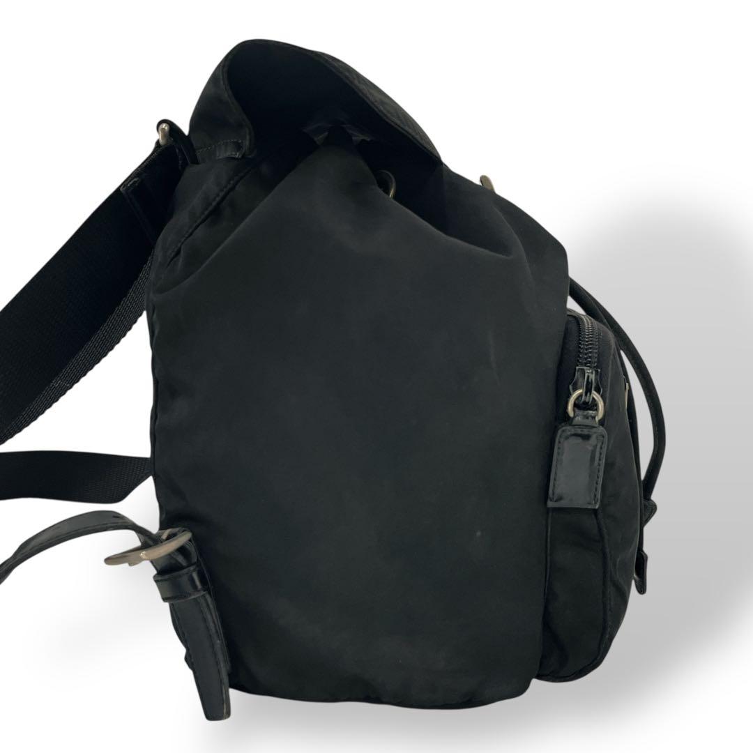 Prada Draw String Mini Backpack Triangle Logo Backpack Black Nylon Leather Y2k