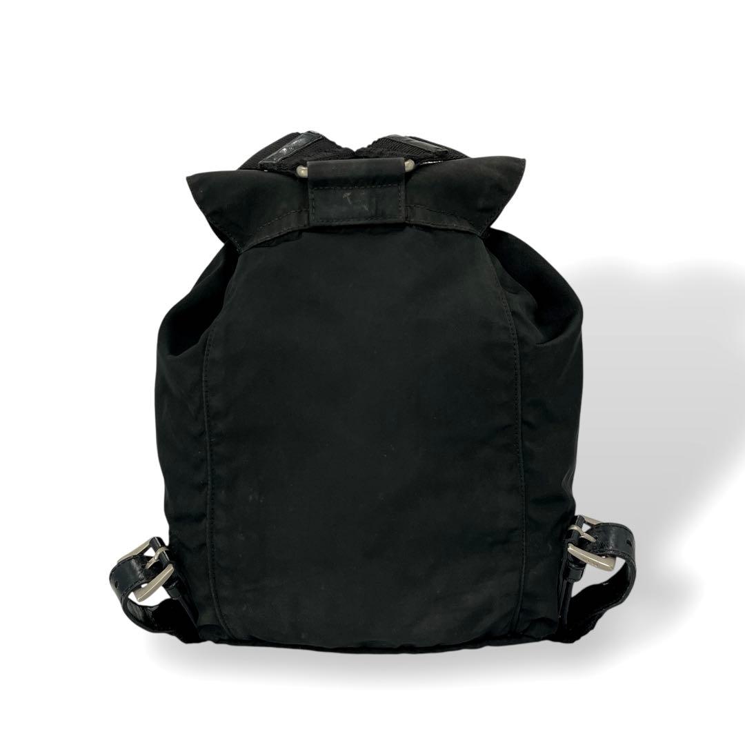 Prada Draw String Mini Backpack Triangle Logo Backpack Black Nylon Leather Y2k