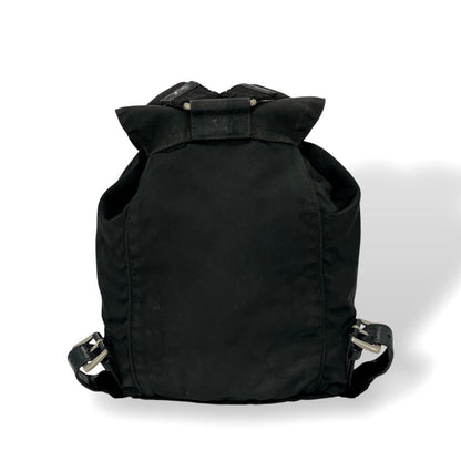 Prada Draw String Mini Backpack Triangle Logo Backpack Black Nylon Leather Y2k