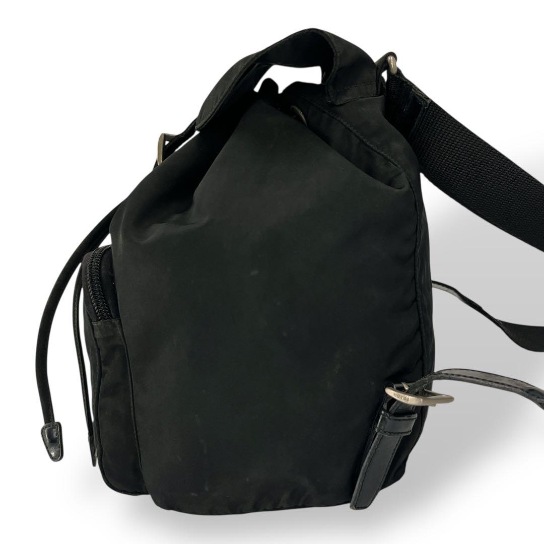 Prada Draw String Mini Backpack Triangle Logo Backpack Black Nylon Leather Y2k