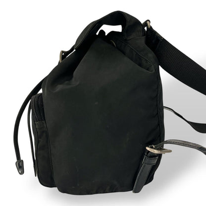 Prada Draw String Mini Backpack Triangle Logo Backpack Black Nylon Leather Y2k