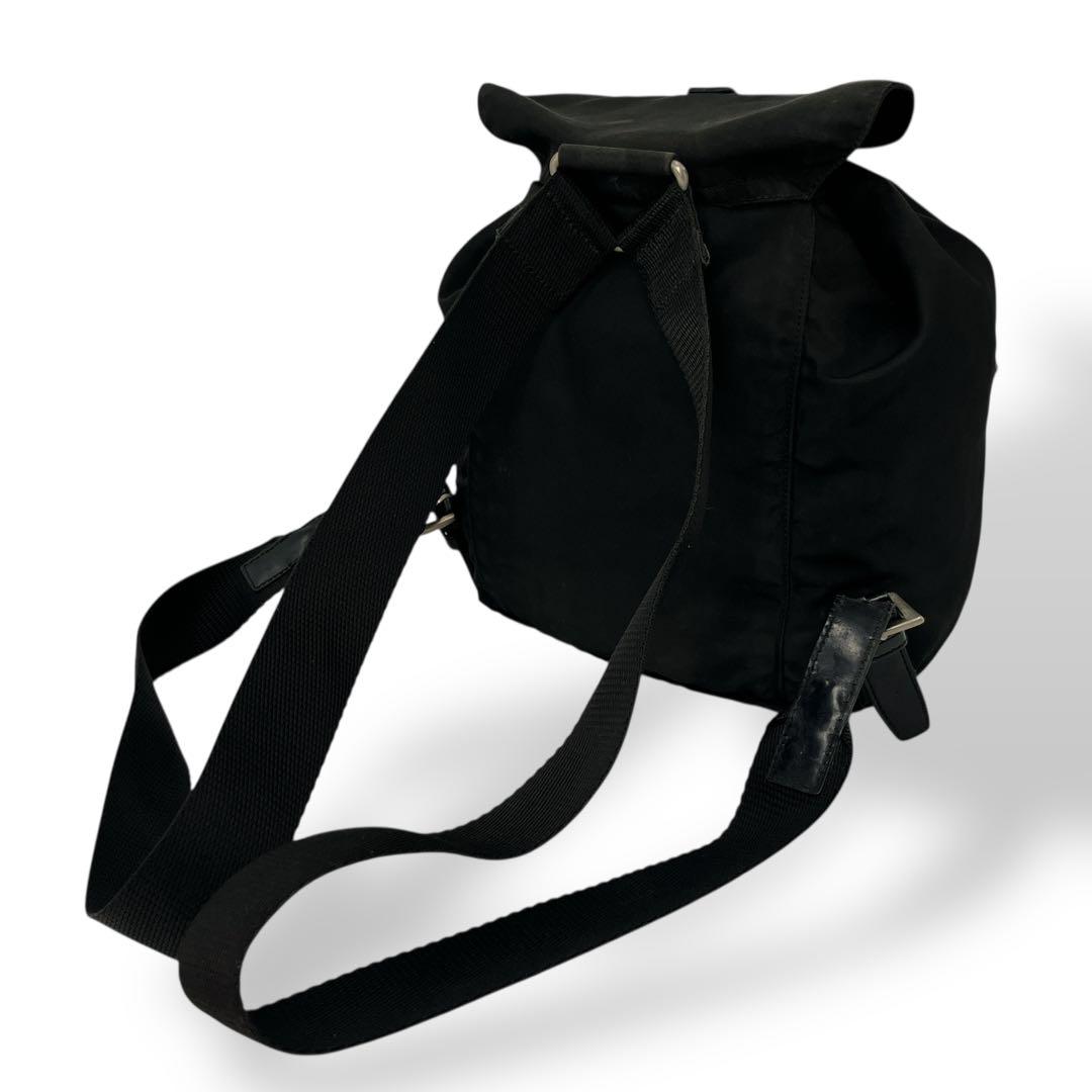 Prada Draw String Mini Backpack Triangle Logo Backpack Black Nylon Leather Y2k