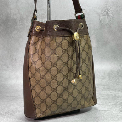 Gucci GG Sherry Line Shoulder Bag Brown Leather Drawstring