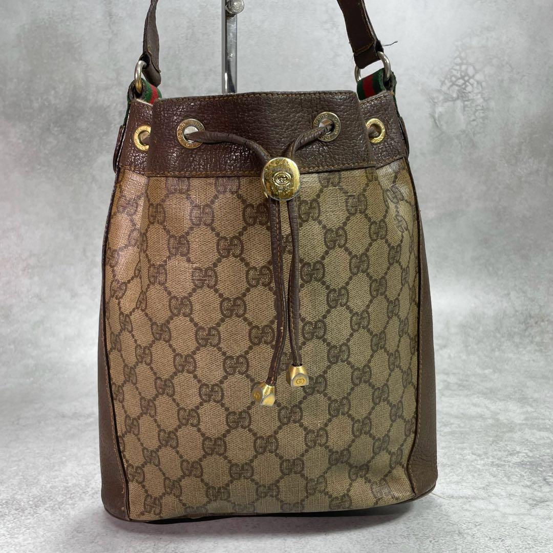 Gucci GG Sherry Line Shoulder Bag Brown Leather Drawstring — view 2
