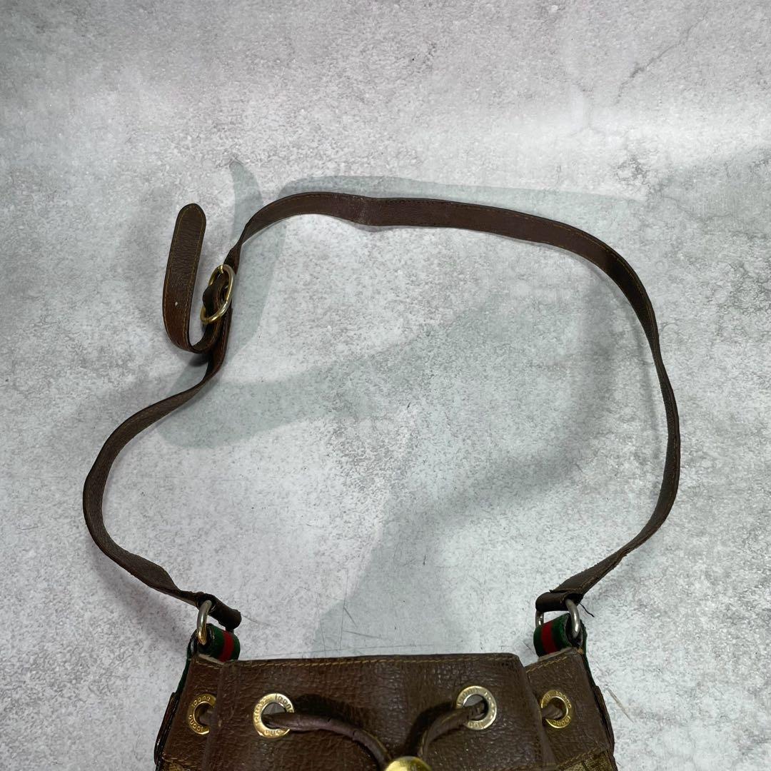 Gucci GG Sherry Line Shoulder Bag Brown Leather Drawstring — view 4