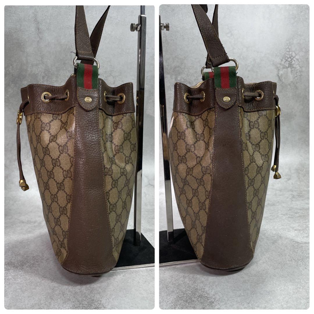 Gucci GG Sherry Line Shoulder Bag Brown Leather Drawstring — view 7