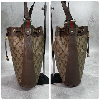Gucci GG Sherry Line Shoulder Bag Brown Leather Drawstring — view 7