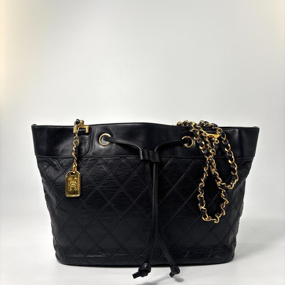 Chanel Bicolor Chain Tote Shoulder Bag Black — view 2