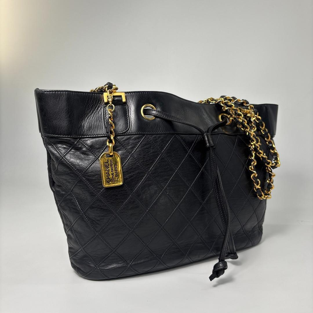 Chanel Bicolor Chain Tote Shoulder Bag Black — view 4