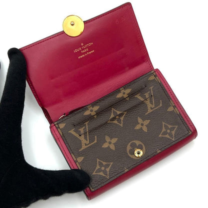 Louis Vuitton Monogram Floral Compact Bifold Wallet Brown Red