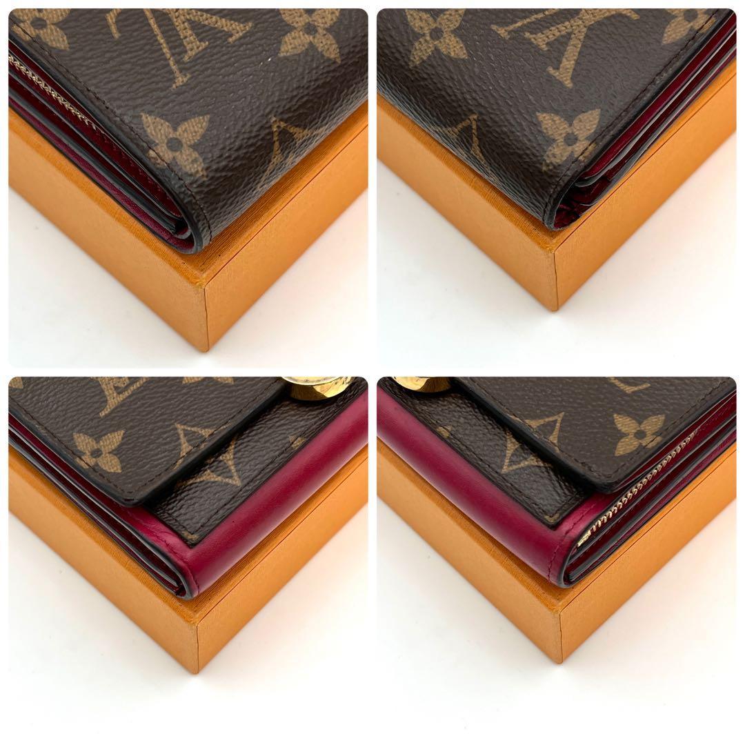Louis Vuitton Monogram Floral Compact Bifold Wallet Brown Red