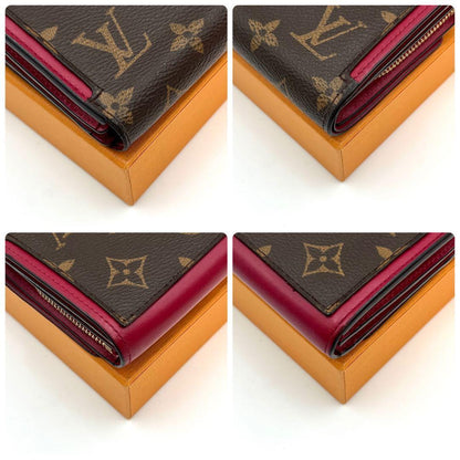 Louis Vuitton Monogram Floral Compact Bifold Wallet Brown Red