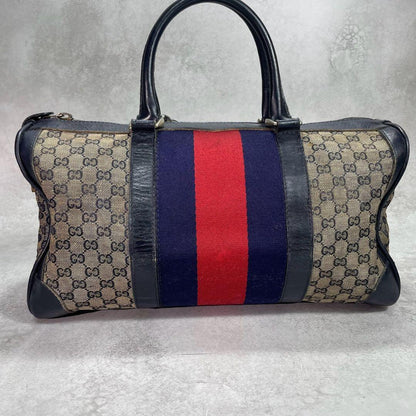 Gucci GG Sherry Line Boston Bag Navy Leather Logo — view 2