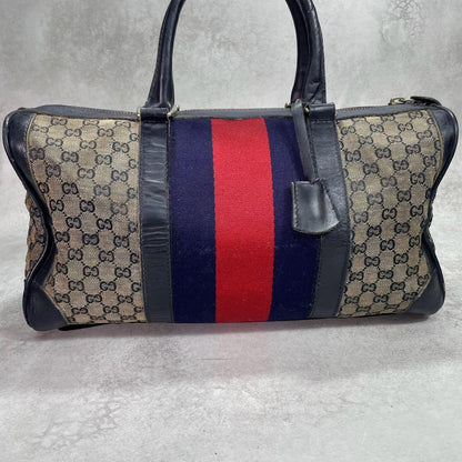 Gucci GG Sherry Line Boston Bag Navy Leather Logo — view 3