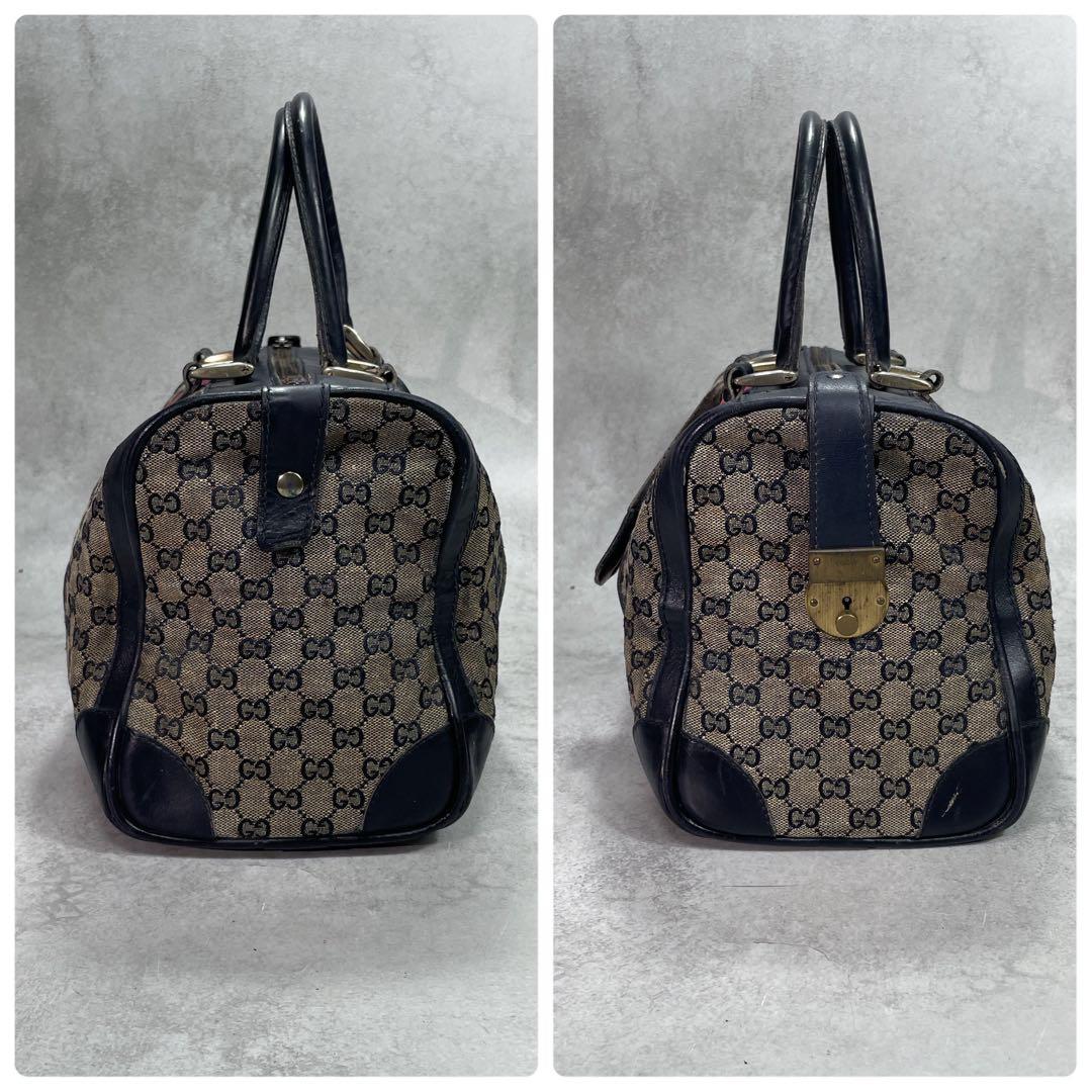 Gucci GG Sherry Line Boston Bag Navy Leather Logo — view 6