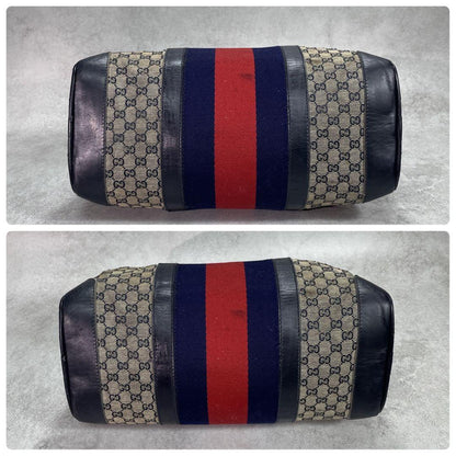 Gucci GG Sherry Line Boston Bag Navy Leather Logo — view 7