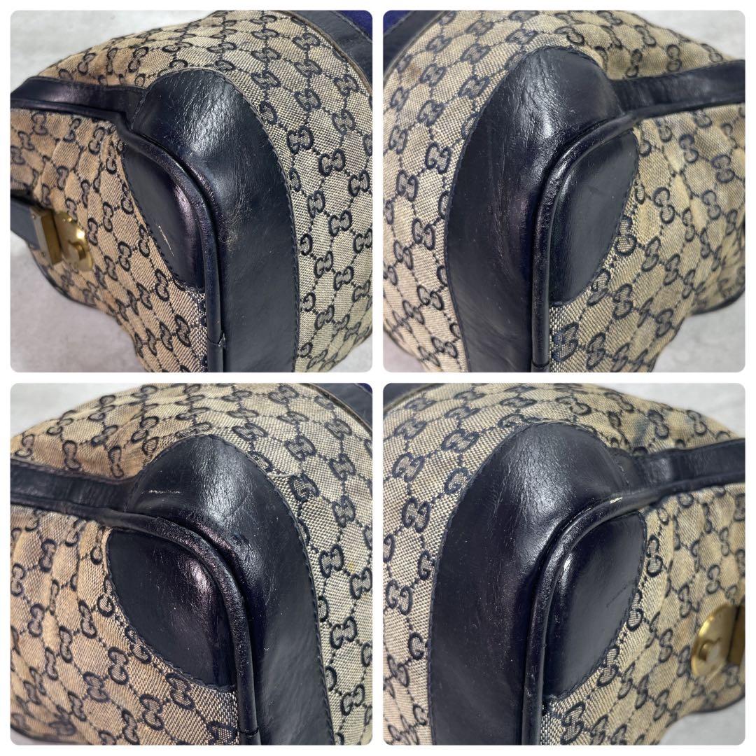 Gucci GG Sherry Line Boston Bag Navy Leather Logo — view 8