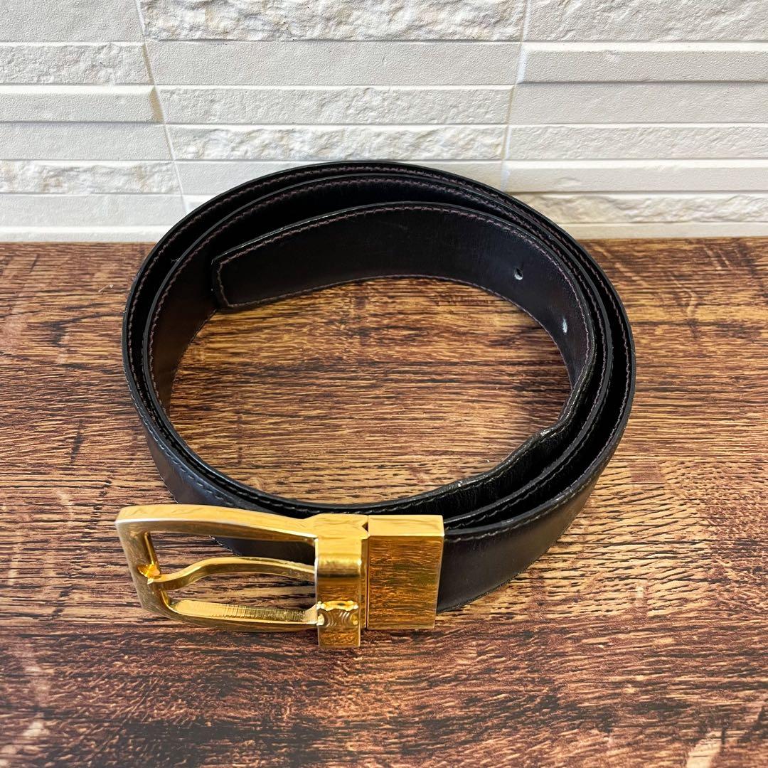 Celine Leather Triomphe Buckle Gold Belt Black — view 3