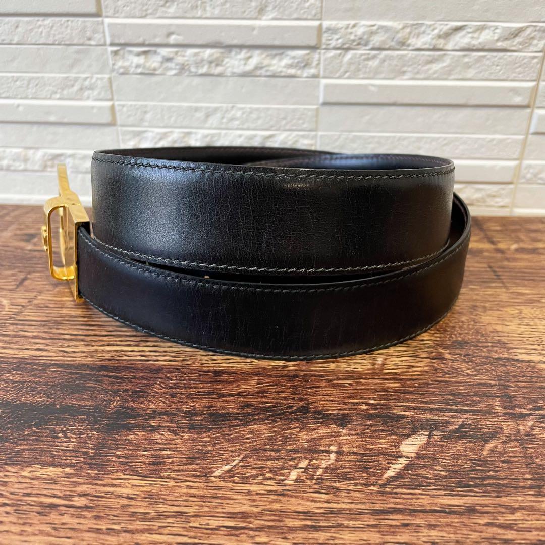 Celine Leather Triomphe Buckle Gold Belt Black — view 4