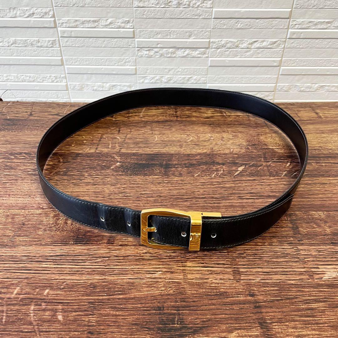 Celine Leather Triomphe Buckle Gold Belt Black — view 5