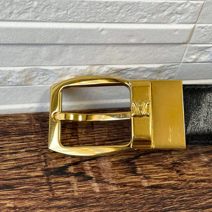 Celine Leather Triomphe Buckle Gold Belt Black — view 8
