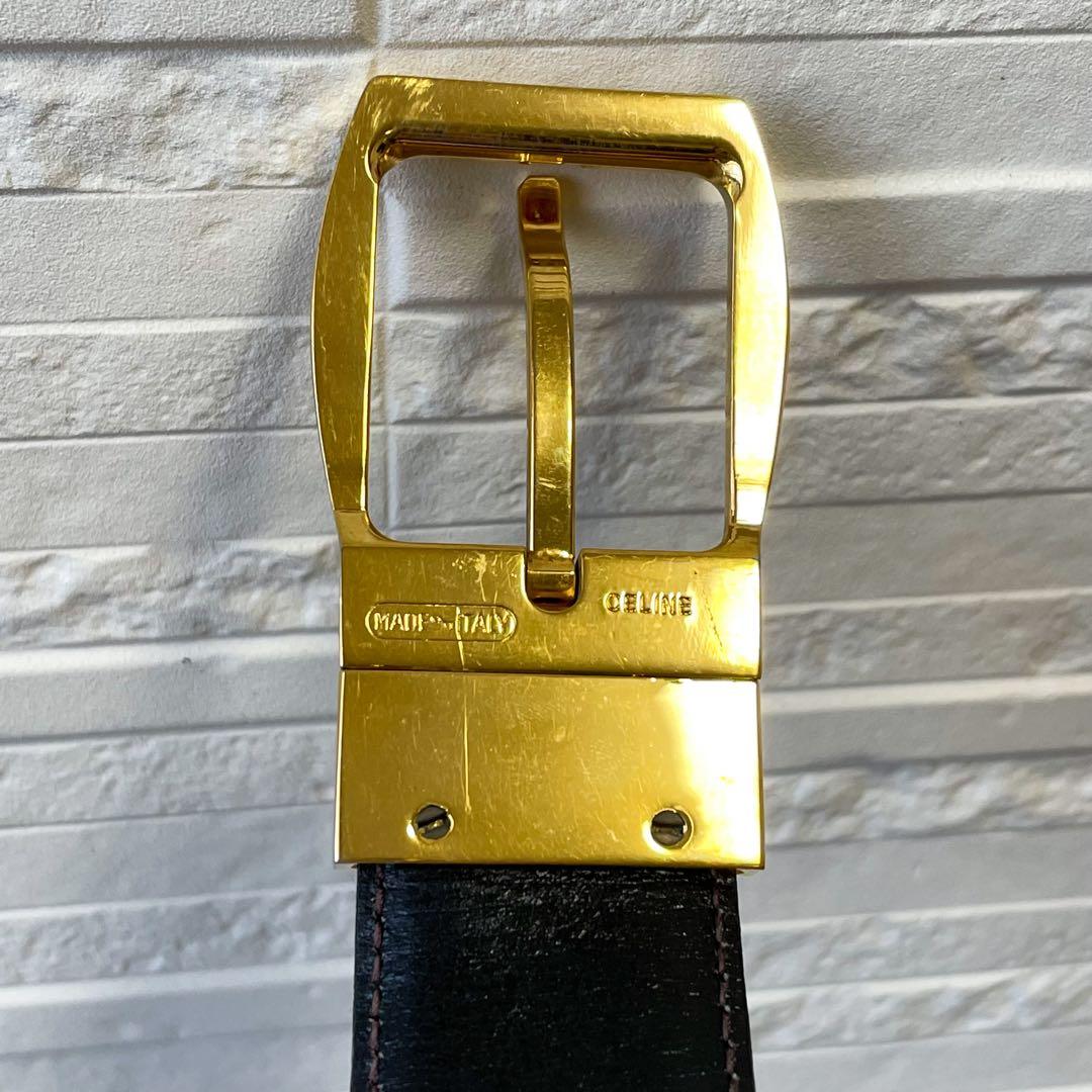 Celine Leather Triomphe Buckle Gold Belt Black — view 9