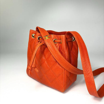 Chanel Super Caviar Leather Orange Shoulder Bag Drawstring — view 2