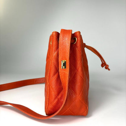 Chanel Super Caviar Leather Orange Shoulder Bag Drawstring — view 4