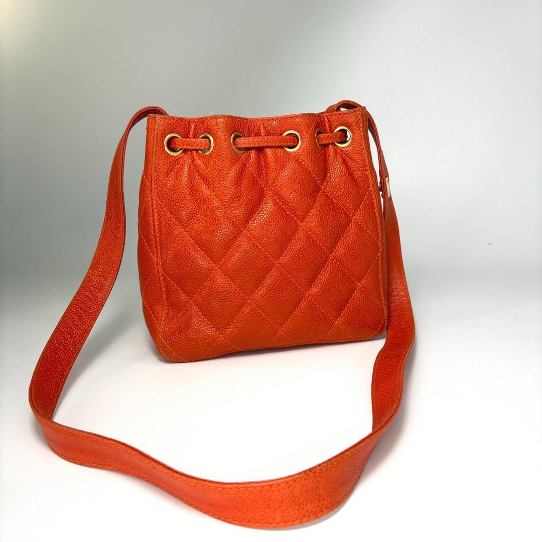 Chanel Super Caviar Leather Orange Shoulder Bag Drawstring — view 5