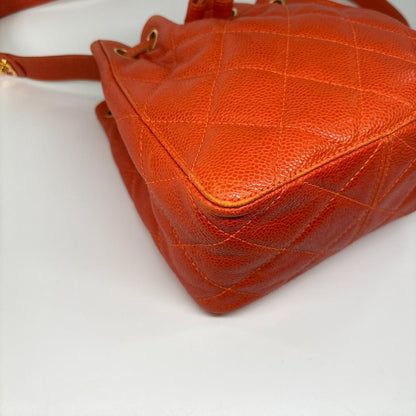 Chanel Super Caviar Leather Orange Shoulder Bag Drawstring — view 6