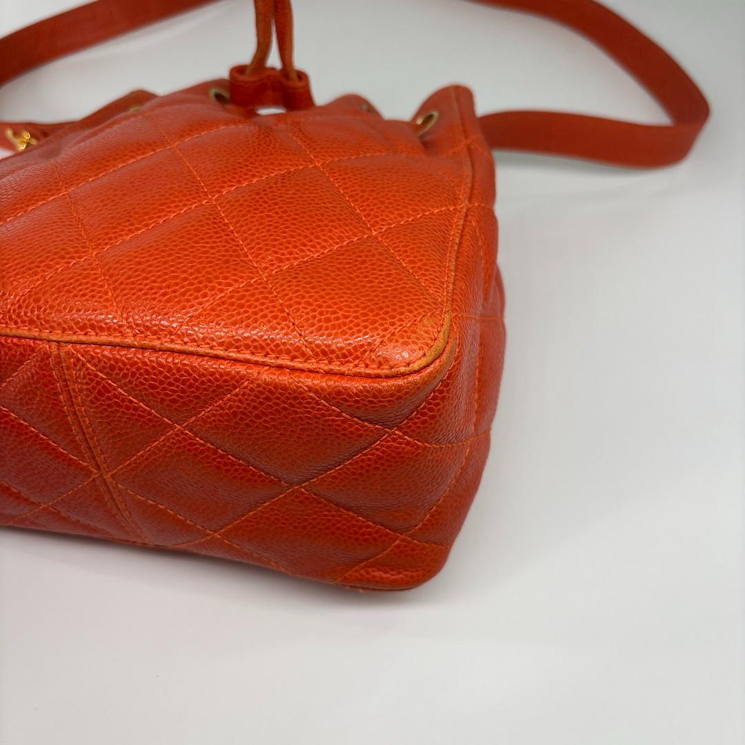 Chanel Super Caviar Leather Orange Shoulder Bag Drawstring — view 7
