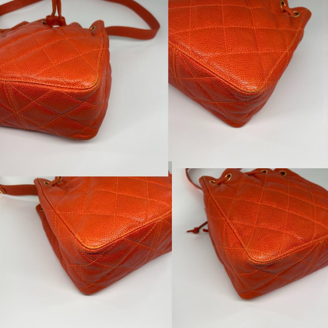 Chanel Super Caviar Leather Orange Shoulder Bag Drawstring — view 8