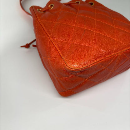 Chanel Super Caviar Leather Orange Shoulder Bag Drawstring — view 9