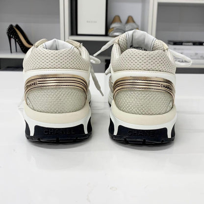 Chanel CC Logo Mesh Leather Sneakers Beige — view 5