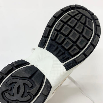 Chanel CC Logo Mesh Leather Sneakers Beige — view 8