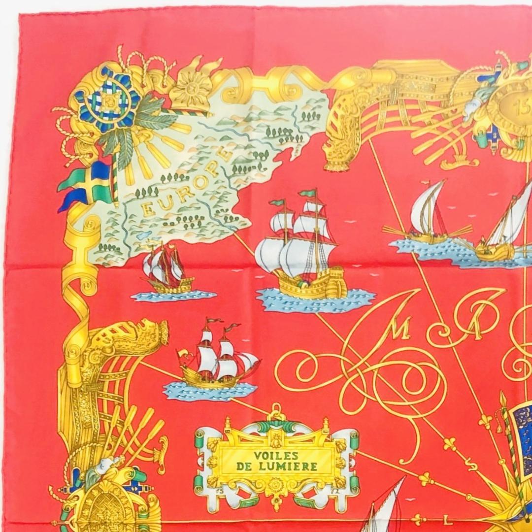 Hermes Carre 90 Light Sailboat Scarf Red with Tags