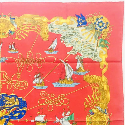 Hermes Carre 90 Light Sailboat Scarf Red with Tags