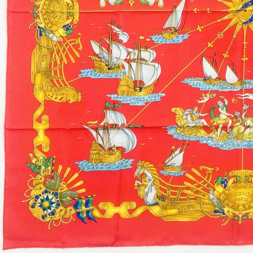 Hermes Carre 90 Light Sailboat Scarf Red with Tags