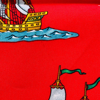 Hermes Carre 90 Light Sailboat Scarf Red with Tags