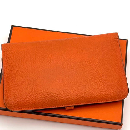 Hermes Wallet Dogon GM Taurillon Clemence Orange Gold — view 2