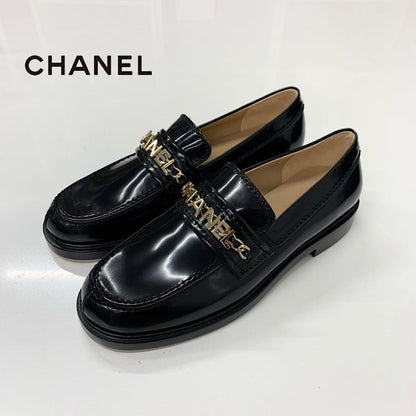Chanel Patent Logo CC Chain Loafers Black