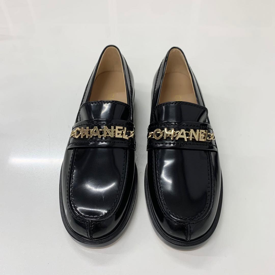 Chanel Patent Logo CC Chain Loafers Black — view 2