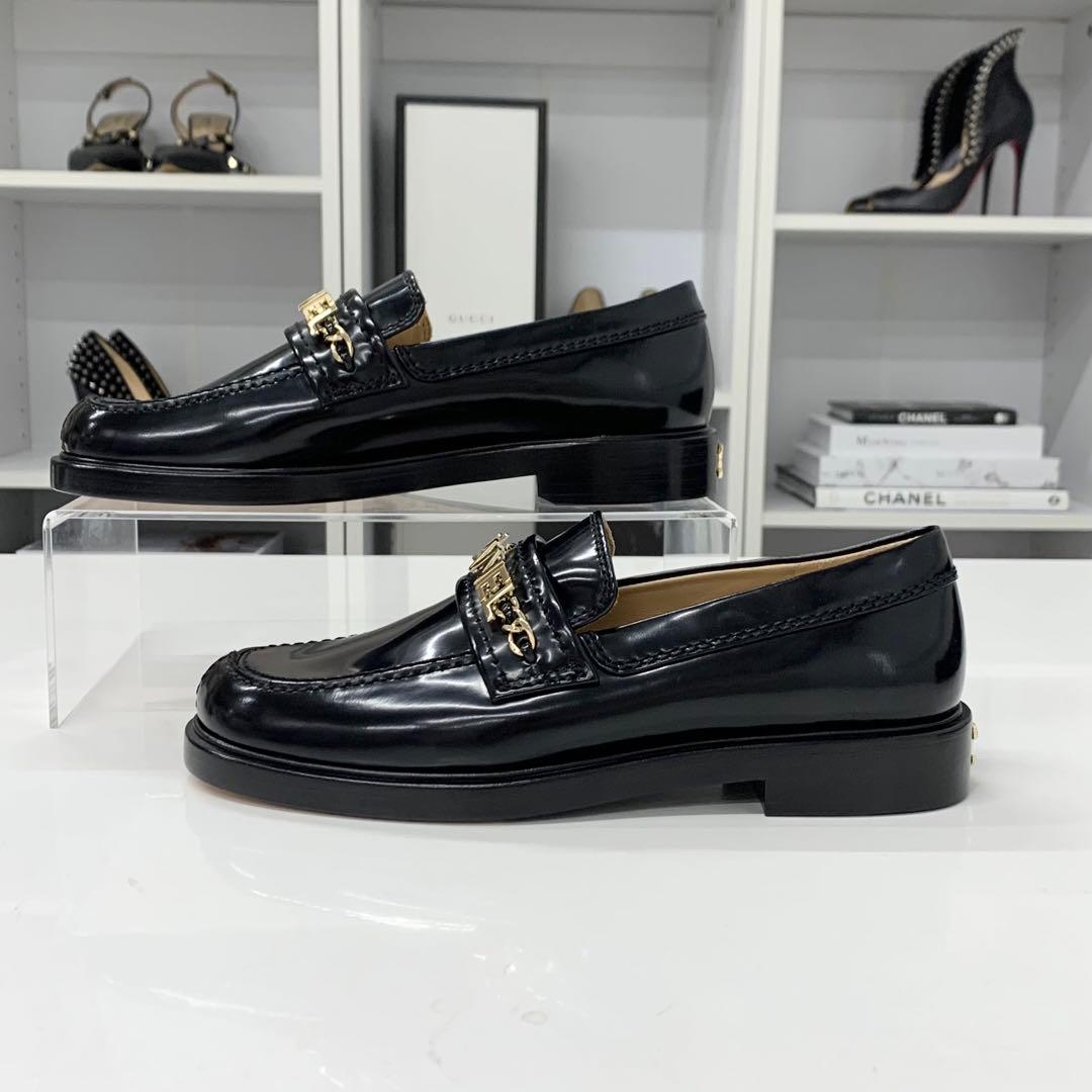 Chanel Patent Logo CC Chain Loafers Black — view 3