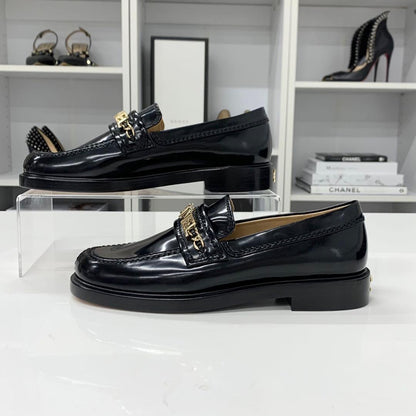 Chanel Patent Logo CC Chain Loafers Black — view 3