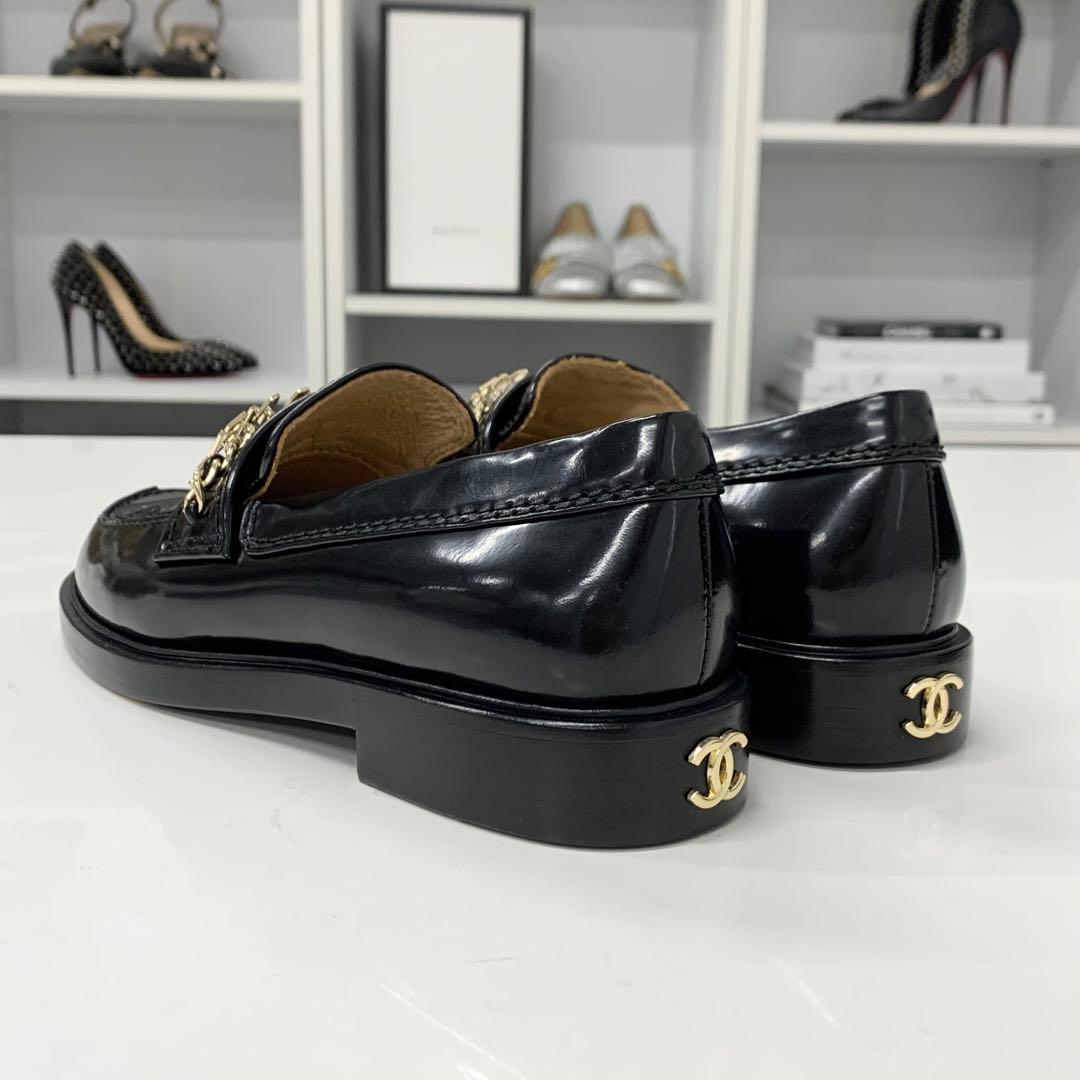 Chanel Patent Logo CC Chain Loafers Black — view 4